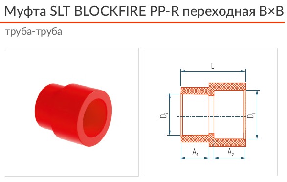 Муфта противопожарная полипропиленовая SLT BLOCKFIRE PPR переходная В×B